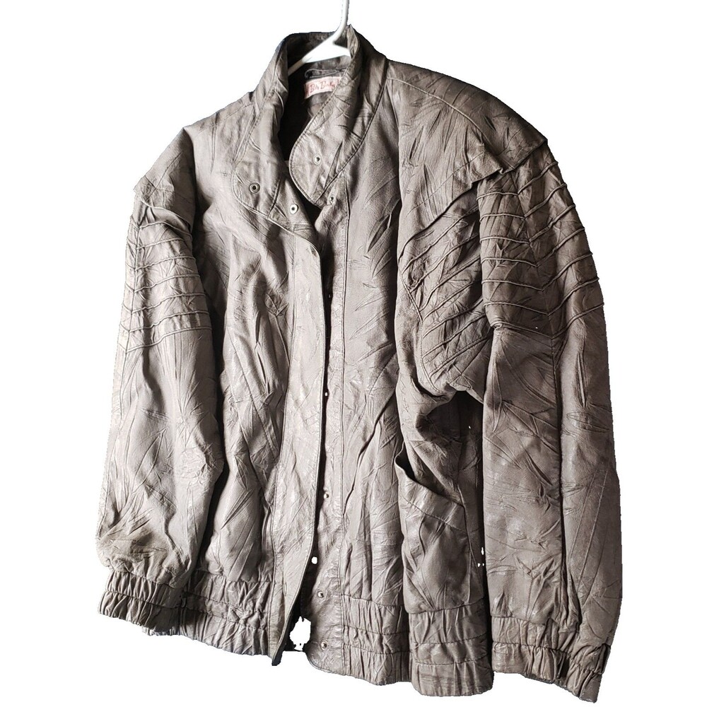 VTG 80s/90s Betty Barclay Women's Grey Biker Style Genuine Leather Bomber L/XL